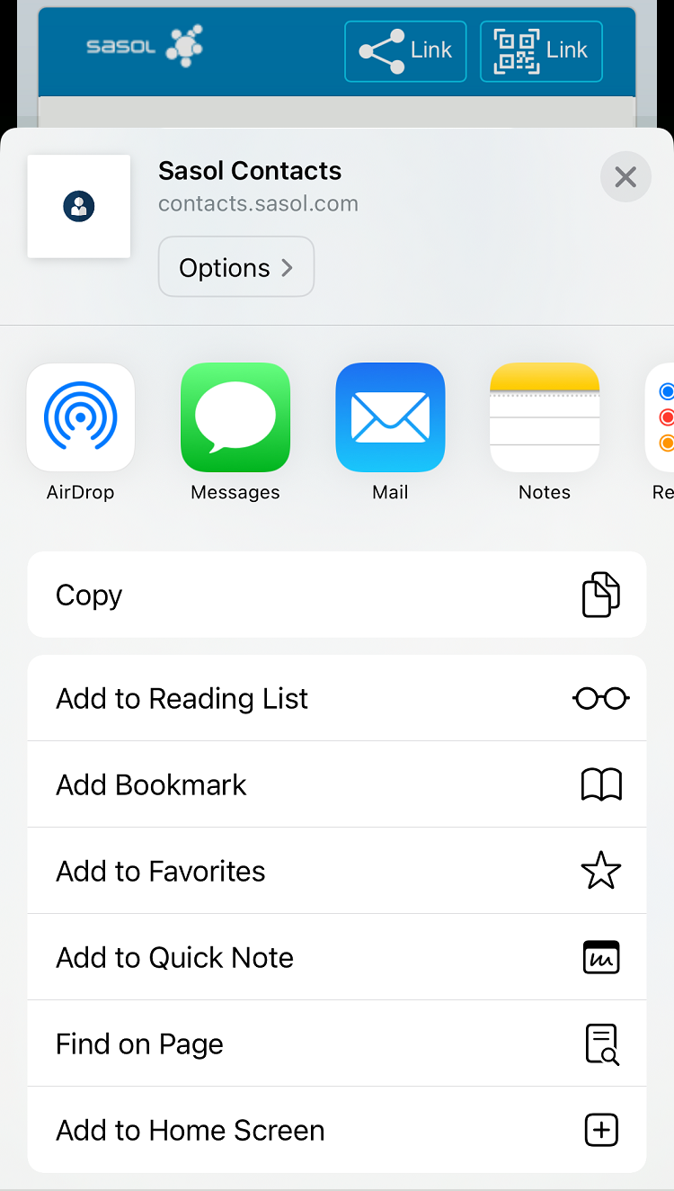 Screenshot of the Add to Home Screen option